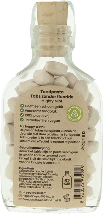 HappySoaps - Tandpasta Tabs - zonder Fluoride - Mighty Mint - 62 tabs