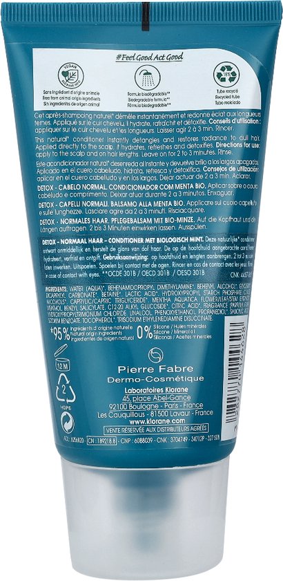 Klorane Detox - Normaal Haar Organic Mint Conditioner 150 ml