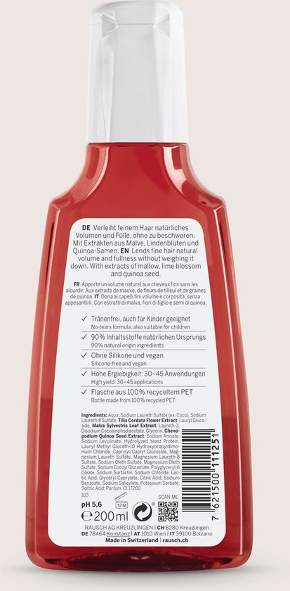 RAUSCH - Shampoo - Prikt Niet - Ook voor Kinderen - Malven Volume Shampoo met Kaasjeskruid - Fijn Haar - 200 ml