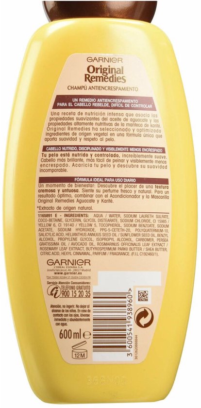 Anti-Frizz Shampoo Garnier Original Remedies Karité Avocado 600 ml