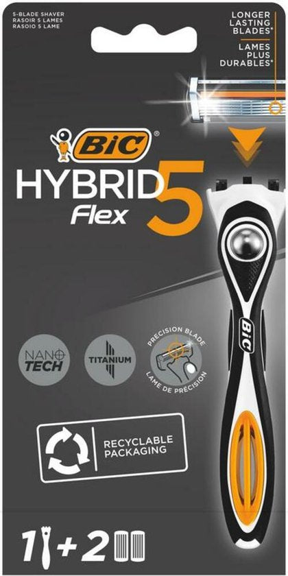 BIC scheermesjes - Hybrid 5 Flex Scheersysteem voor Mannen - Precisietrimmer en 5 beweeglijke Titanium Mesjes - scheerapparaat met 2 navulmesjes