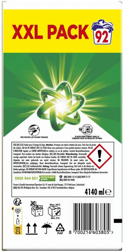 Ariel Vloeibaar Wasmiddel + Ultra Vlekverwijderaar 92 Wasbeurten - 4140 ml