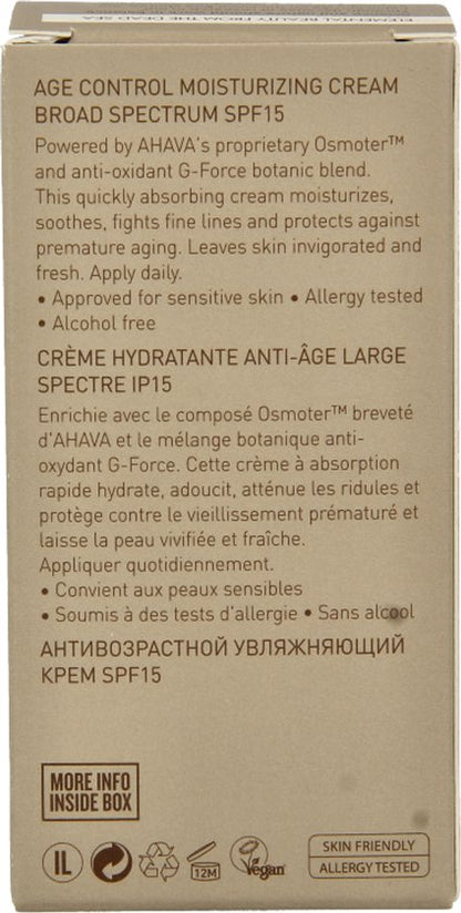 AHAVA MAN Age Control Hydraterende Crème | Langdurige Hydratatie & SPF-15 | Vroegtijdige Veroudering Bescherming | Anti-Rimpel Dagcrème voor Mannen |