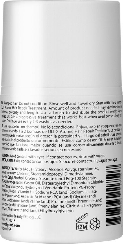OLI G Atomic Hair Repair Treatment: de haarsensatie van 2025! Voor mooi, gezond en volledig hersteld haar in minuten. Met ingebouwde hittebeschermer. Geen conditioner nodig en uitspoelen hoeft niet.