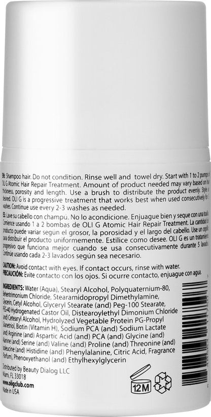 OLI G Atomic Hair Repair Treatment: de haarsensatie van 2025! Voor mooi, gezond en volledig hersteld haar in minuten. Met ingebouwde hittebeschermer. Geen conditioner nodig en uitspoelen hoeft niet.