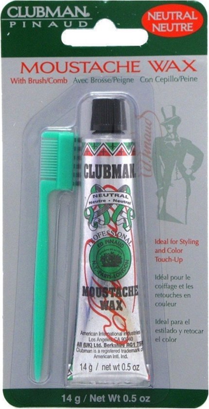 Clubman Pinaud Snorwax Lichtbruin | Houdt de haren op z'n plek. | Perfect voor snorren, baarden, bakkebaarden en wenkbrauwen