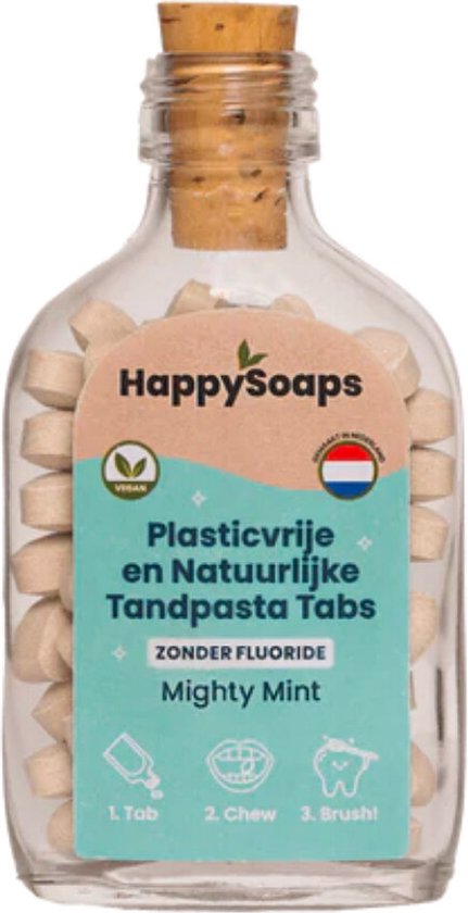 HappySoaps - Tandpasta Tabs - zonder Fluoride - Mighty Mint - 62 tabs