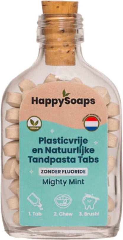 HappySoaps - Tandpasta Tabs - zonder Fluoride - Mighty Mint - 62 tabs