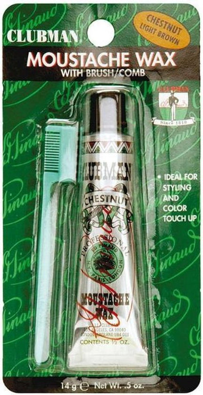 Clubman Pinaud Snorwax Lichtbruin | Houdt de haren op z'n plek. | Perfect voor snorren, baarden, bakkebaarden en wenkbrauwen