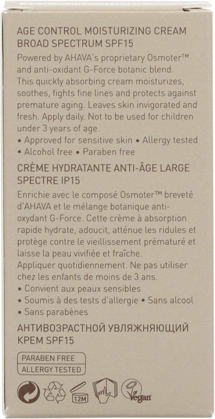 AHAVA MAN Age Control Hydraterende Crème | Langdurige Hydratatie & SPF-15 | Vroegtijdige Veroudering Bescherming | Anti-Rimpel Dagcrème voor Mannen |