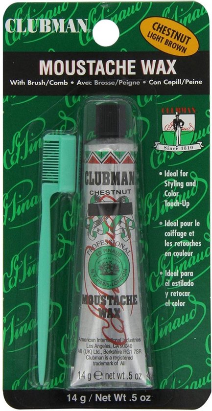 Clubman Pinaud Snorwax Lichtbruin | Houdt de haren op z'n plek. | Perfect voor snorren, baarden, bakkebaarden en wenkbrauwen
