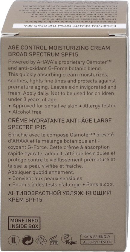AHAVA MAN Age Control Hydraterende Crème | Langdurige Hydratatie & SPF-15 | Vroegtijdige Veroudering Bescherming | Anti-Rimpel Dagcrème voor Mannen |