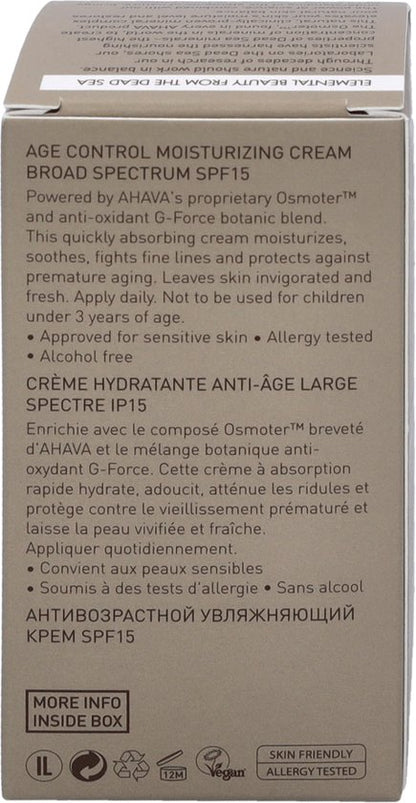 AHAVA MAN Age Control Hydraterende Crème | Langdurige Hydratatie & SPF-15 | Vroegtijdige Veroudering Bescherming | Anti-Rimpel Dagcrème voor Mannen |