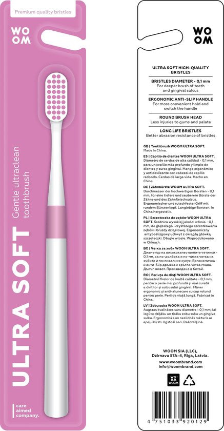 Woom tandenborstel pink ultra soft ( 3stuks)