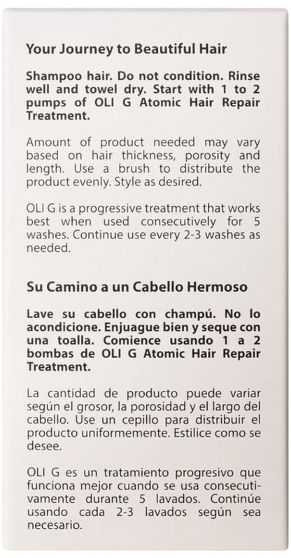 OLI G Atomic Hair Repair Treatment: de haarsensatie van 2025! Voor mooi, gezond en volledig hersteld haar in minuten. Met ingebouwde hittebeschermer. Geen conditioner nodig en uitspoelen hoeft niet.
