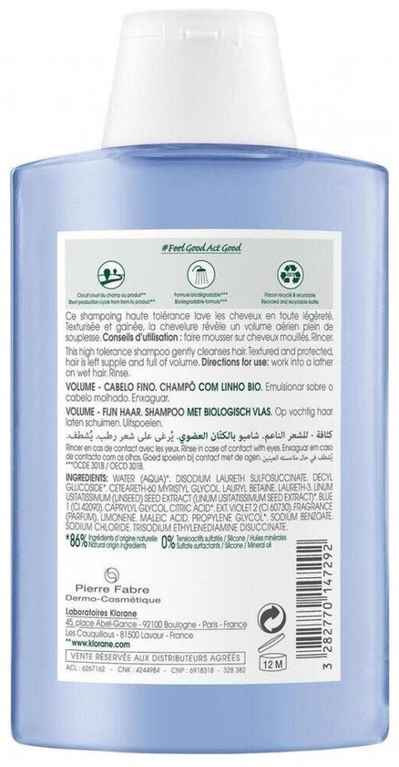 Klorane Haar Lin Fibres de Lin/Vlasvezels Shampoo Fijn Haar 200ml