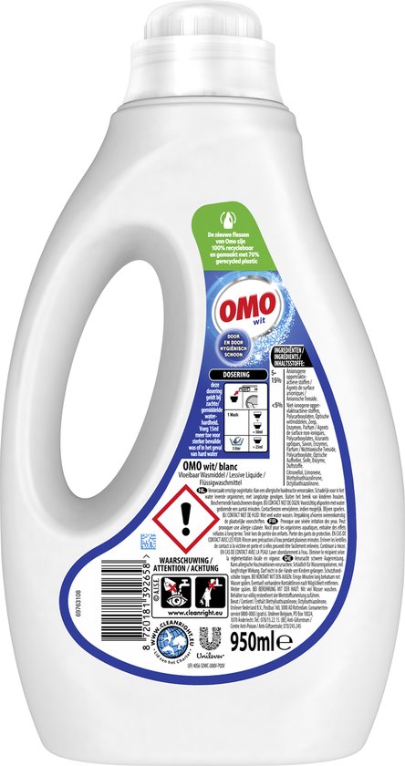 OMO Vloeibaar Wasmiddel Wit 19 Wasbeurten 950 ml X6