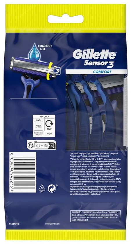 Gillette Sensor3 Comfort Wegwerpmesjes 8+4 stuks
