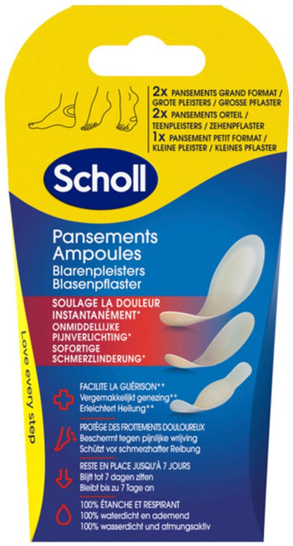 Scholl Blarenpleisters Mixed - 5 Blaarpleisters - 3 Formaten - Waterdichte Pleisters Hiel & Voeten - Ademend - Tegen Wrijving