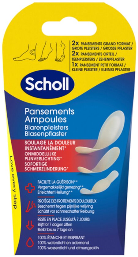 Scholl Blarenpleisters Mixed - 5 Blaarpleisters - 3 Formaten - Waterdichte Pleisters Hiel & Voeten - Ademend - Tegen Wrijving