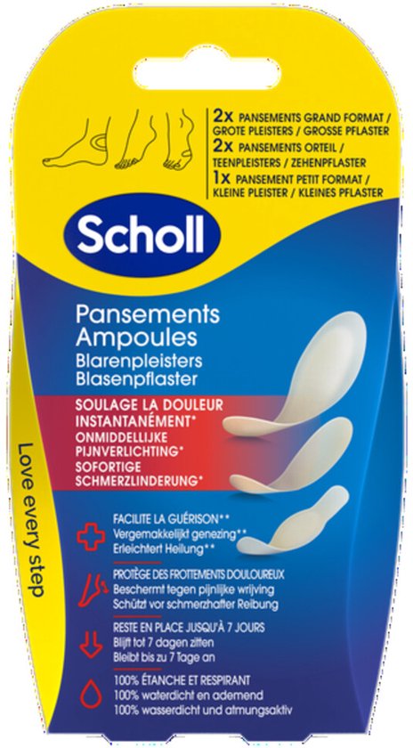 Scholl Blarenpleisters Mixed - 5 Blaarpleisters - 3 Formaten - Waterdichte Pleisters Hiel & Voeten - Ademend - Tegen Wrijving
