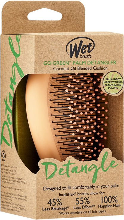 WetBrush Go Green Palm Detangler - Coconut Oil - Compacte Ontwarrende Haarborstel - Voor Nat En Droog Haar - Ultra Zachte IntelliFlex® Borstelharen - Vermindert Haarbreuk - Lichtgewicht & Handzaam Formaat - Verrijkt Met Kokosolie - Oranje