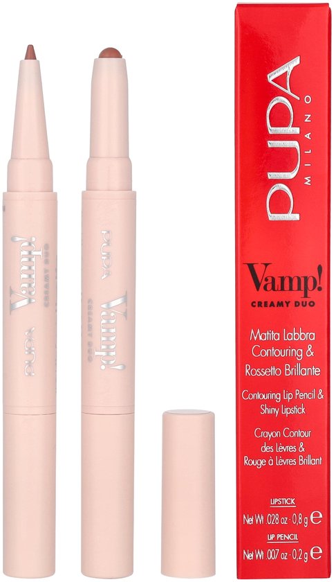 PUPA Milano Vamp! Creamy Duo Lip Pencil & Shiny Lipstick 001 Fair Nude 0,8 gr