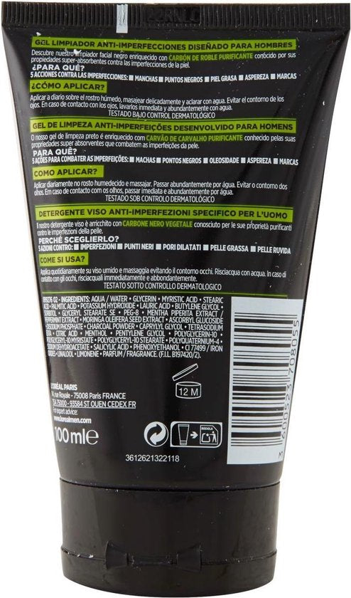 Gezichtsreinigingsgel Pure Charcoal L'Oreal Make Up (100 ml)