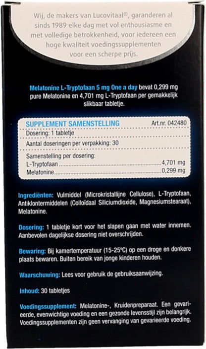Lucovitaal Melatonine L-Tryptofaan 5mg One a Day Voedingssupplement - 30 tabletten