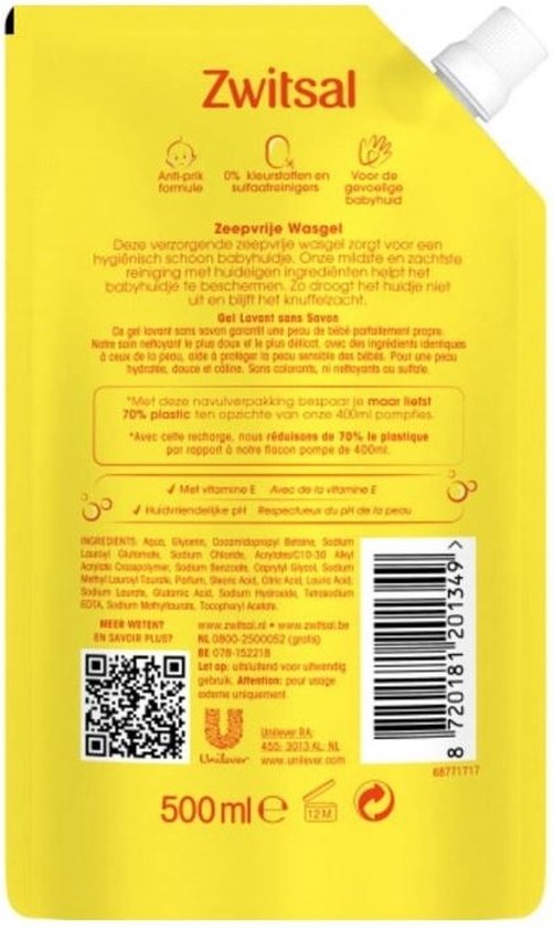 Zwitsal - Navulling Wasgel - Zeepvrij - 500ml