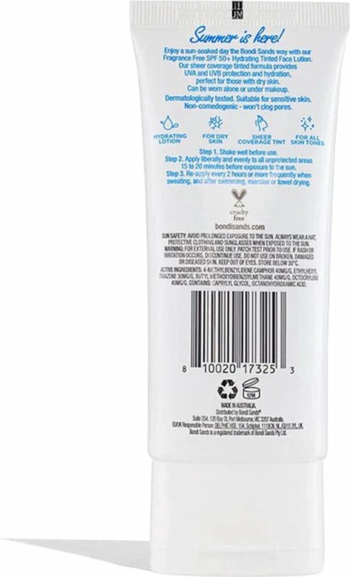 BONDI SANDS - Sunscreen Face Lotion SPF 50+ F/F Tinted – Hydrating