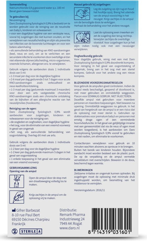 Daro Fysiologische Zoutoplossing - Neusspray - 10 x 5 ml