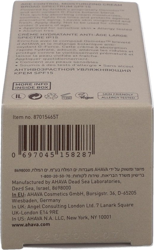 AHAVA MAN Age Control Hydraterende Crème | Langdurige Hydratatie & SPF-15 | Vroegtijdige Veroudering Bescherming | Anti-Rimpel Dagcrème voor Mannen |