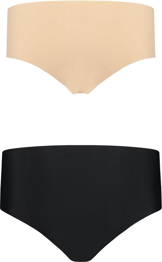 Bye Bra Invisible Hipster Slipje, Bye Bra Onzichtbare Slip, naadloos ondergoed dames, seamless slip, seamless ondergoed dames 2 Pack - Beige/Zwart, S