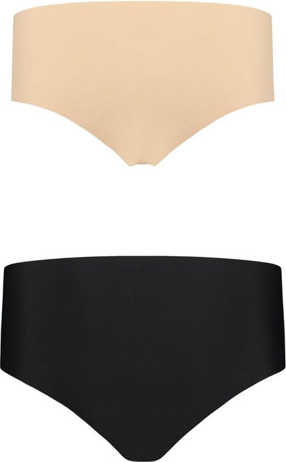 Bye Bra Invisible Hipster Slipje, Seamless Ondergoed Dames 2 Pack - Beige/Zwart, L