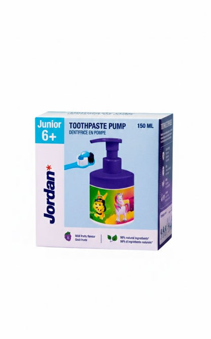 Jordan Junior - Tandpasta in pomp - 6-12 jaar - Druivensmaak - 1450ppm fluoride - 150 ml