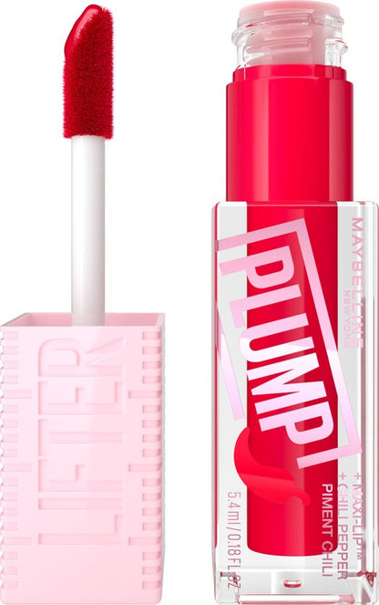 Maybelline | Lifter Plump | Lip Plumping lipgloss, langdurig vollere lippen (verwarmende sensatie met 5% Maxi-Lip™ en chilipeper, Red Flag, 5,4 ml)