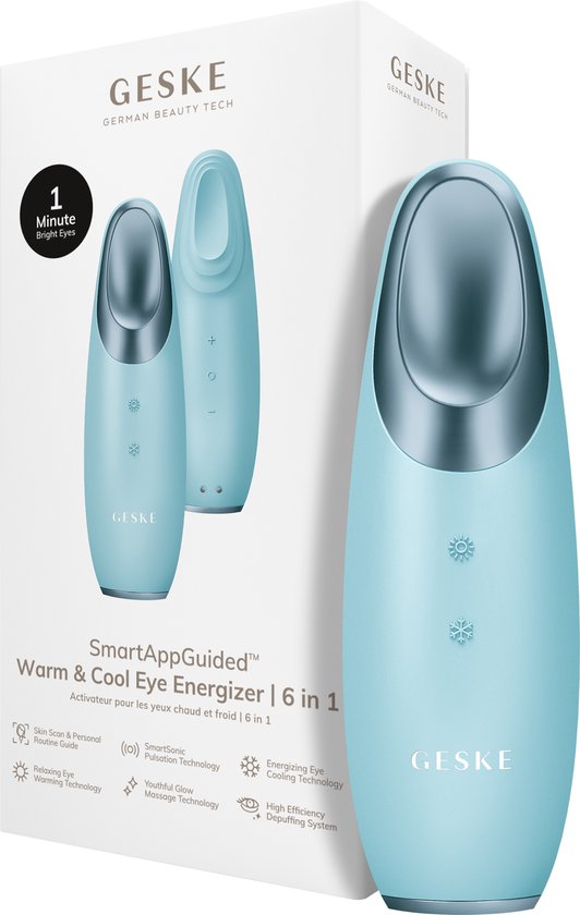 GESKE | SmartAppGuided™ Warm & Cool Eye Energizer | 6 in 1 | Oogmassageapparaat | Apparaat tegen donkere kringen | Traanzakjes en hangende oogleden verwijderen | Elektrische oogmassage