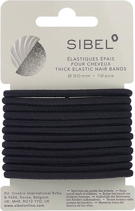 Sibel - Thick Elastic Hair Bands - Black - 12 Stuks