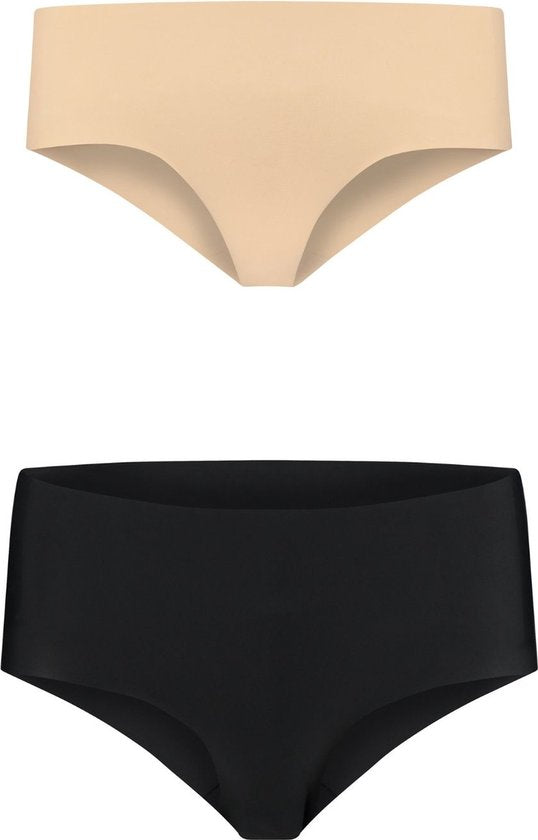 Bye Bra Invisible Hipster Slipje, Seamless Ondergoed Dames 2 Pack - Beige/Zwart, L