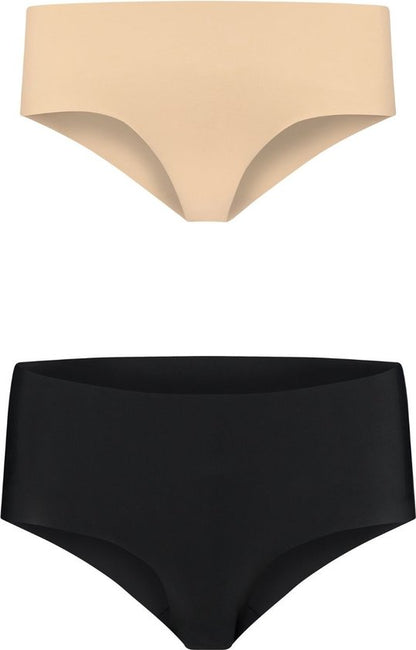 Bye Bra Invisible Hipster Slipje, Seamless Ondergoed Dames 2 Pack - Beige/Zwart, L