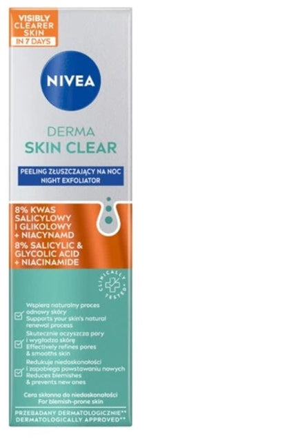 NIVEA Derma Peeling - Exfoliërende Nachtcrème - 40ml - 8% AHA/BHA - Voor Onzuivere Huid