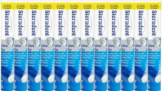 Steradent Kunstgebit Reinigingstabletten - Active Plus - 12 x 30 Tabletten - voordeelverpakking