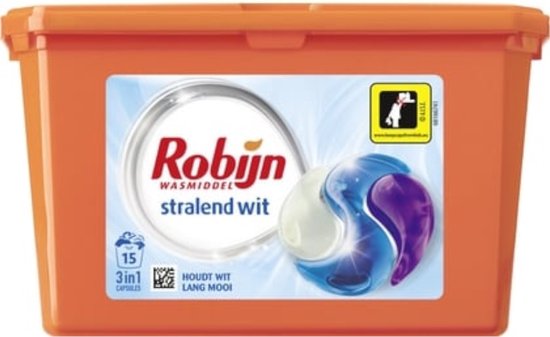 Robijn Wascapsules - 3-in-1 - Stralend Wit - 15 Stuks