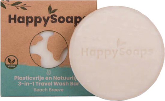 HappySoaps 3-in-1 Travel Wash Bar - Beach Breeze - Shampoo, Body Wash & Shaving Bar - 100% Plasticvrij en Natuurlijk - 40gr