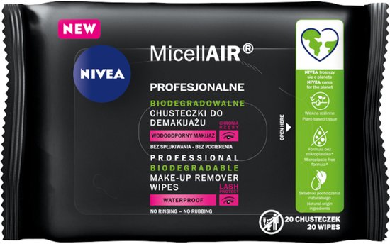 Nivea MicellAIR Serie - Biologisch Afbreekbare Make-up Wipes - 20 Stuks - Waterdichte Verwijdering