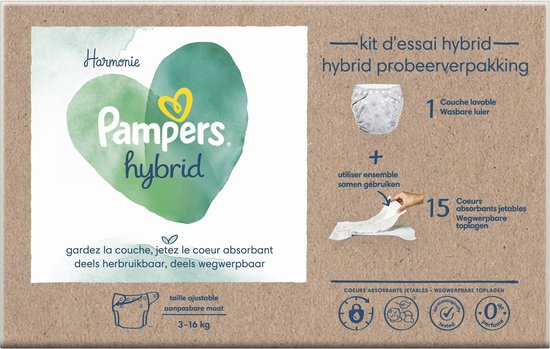Pampers Harmonie Hybrid starterspakket - 1 wasbare luiers  15 wegwerpbare toplagen