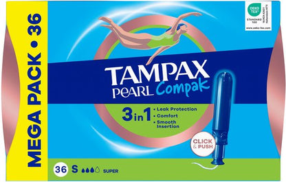 Tampax Pearl Compak Super - Tampons Met Inbrenghuls - 36 stuks