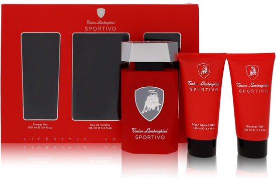 Tonino Lamborghini Sportivo Eau De Toilette 125ml Spray Gel De Baño 100ml Balsamo After Shave 100ml