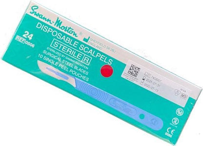 Swann Morton mesjes steriel met handvat Nummer: 24 Swann Morton - Lichtgroen / RVS - Kunststof handvat met RVS mesje - Disposable scalpels - Scalpelmesje inclusief handvat